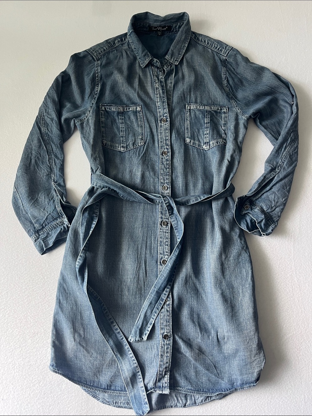 Velvet Heart Light Blue Denim Shirt Dress with Waist Tie